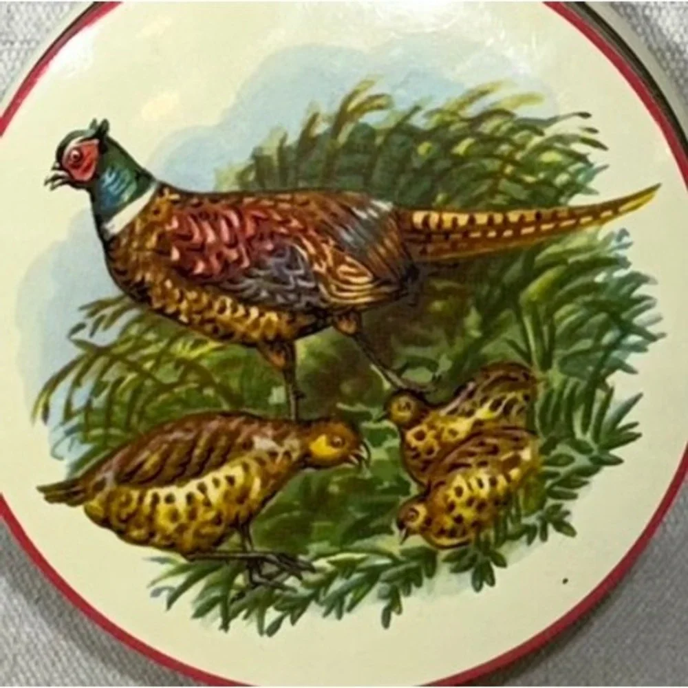 Vintage Riley's Toffee Tin Pheasant Game Bird Made in England Halifax Round 4.5